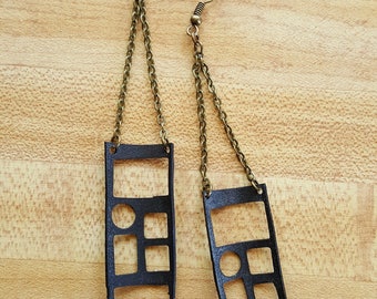 Recycled Bicycle Tire Tube Geometric Earrings
