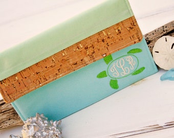 Monogrammed Personalized Kindle Paperwhite Cover,Kindle Oasis Case,Nook Glowlight Cover Beach Turtle Kindle Sleeve with Cork in Sanibel Sea