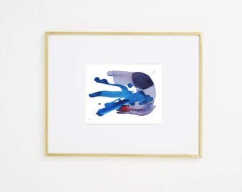 Abstract Expressionist Original Watercolor Painting, blue, purple, red, 8 x 10" contemporary art "Painting 927" modern minimal colorful art