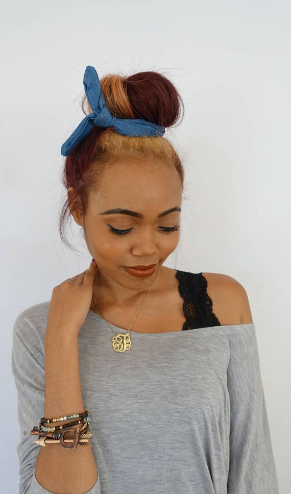 BUN WIRE Wrap Messy Bun Headband Wrap Denim Blue Bun Wrap
