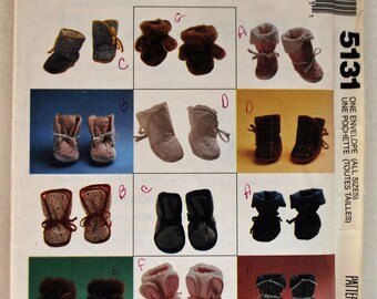 McCall's Craft Pattern 5131 - Baby Booties, Eight Styles including three animal versions, Size Newborn, Small, Medium Large