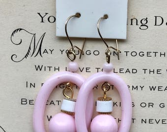 Vintage Earrings, 14 KT G.F Vintage Shabby Chic Earrings Earwire,Hoop earrings, Pastel Pink earrings,summer,Cottage Chic,Loop earrings