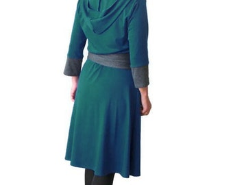 Womens dresses, Hoodie dress, Jersey Dress, Green dress, Obi belt dress, Winter dress, Midi dress, Custom dress, Dress