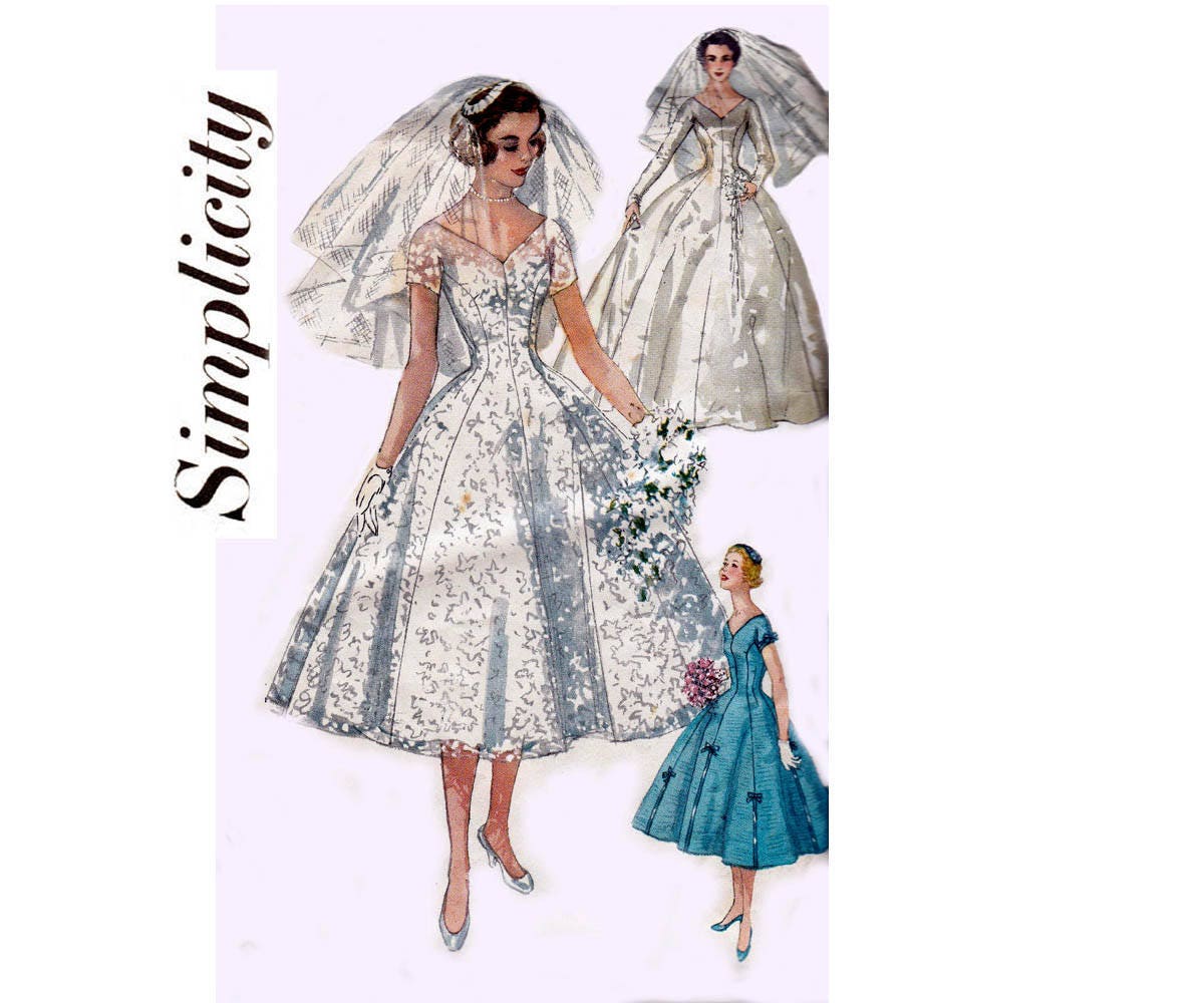 50s Wedding Dress Pattern Simplicity 1461 Full Skirt Princess