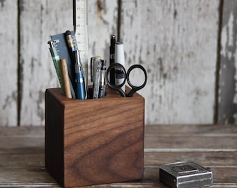 Walnut Desk Caddy Small by Peg and Awl, Desk Organizer, Office Desk Accessories, Pencil Holder, Tool Caddy, Paint Brush Holder, Office Decor