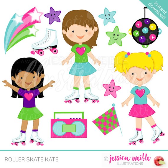 Rollerskate Kate Cute Digital Clipart for Card Design, Scrapbooking, and Web Design Il_570xn