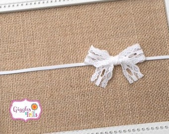 White Lace Headband, Baby Headband, Flower Girl Headband, Newborn Headband, Lace Bow Headband, White Bow Headband, Toddler Headband