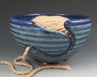 Yarn Bowl - Large Knitting Bowl - In Stock and Ready to Ship - Ceramic Yarn Bowl - Pottery Yarn Bowl - Blue Yarn Bowl
