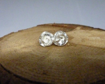 Peony Rose flower stud earrings: Handmade, sterling silver