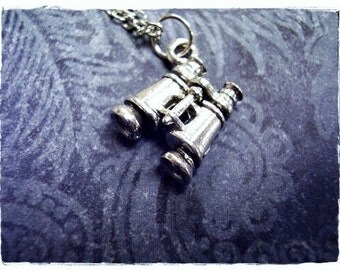 Silver Binoculars Necklace - Silver Pewter Binoculars Charm on a Delicate Silver Plated Cable Chain or Charm Only
