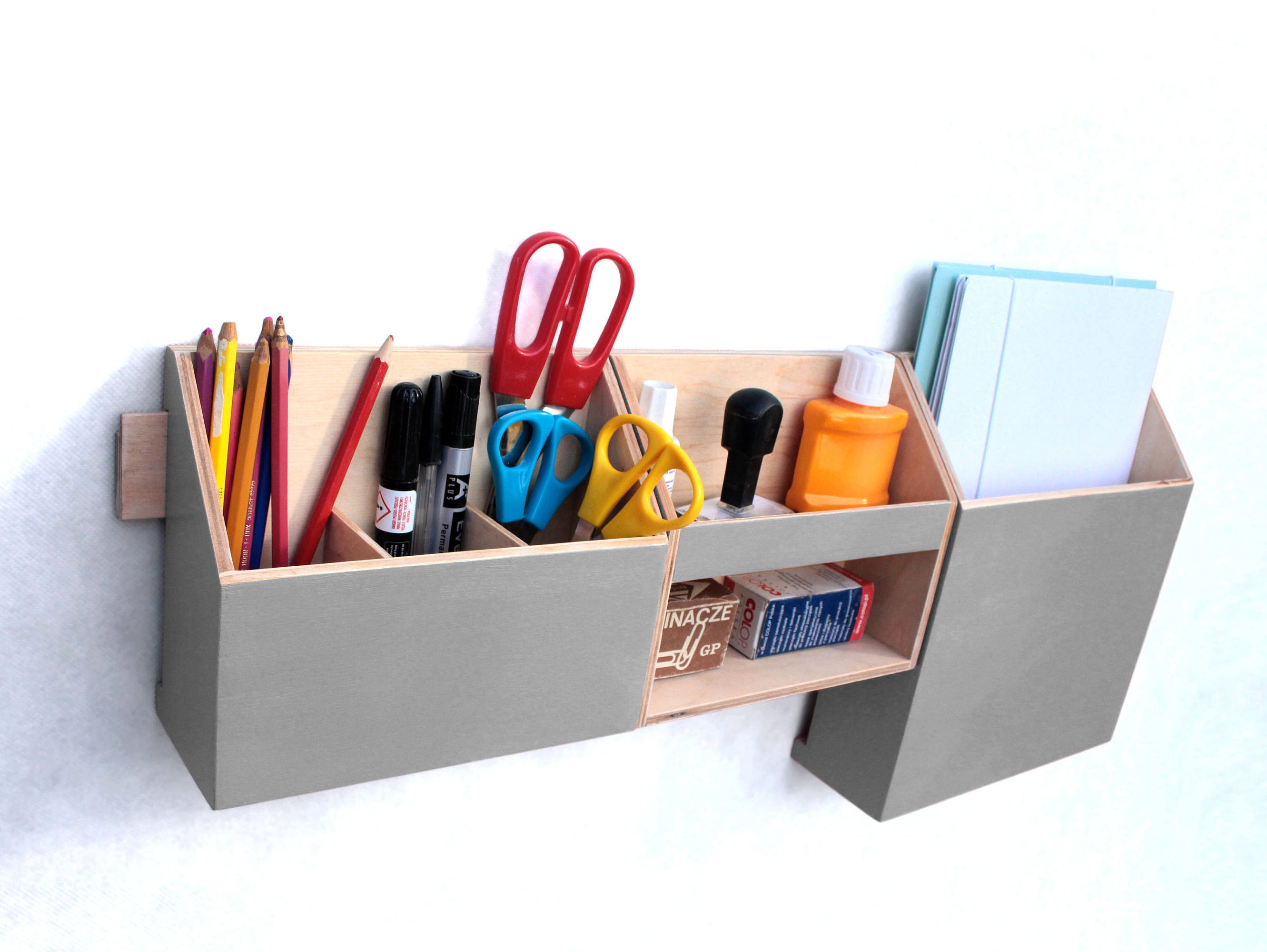 Wood wall organizer, Grey Mail Organizer, Wall hanging Pen holder, Wall