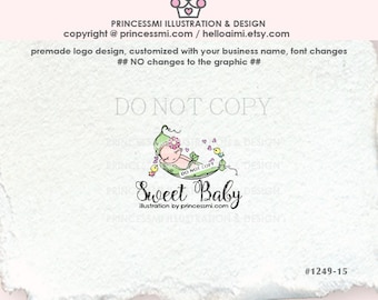 1249-15 Newborn logo, Premade Logo Design, sketch BABY logo, pea bird logo , photography