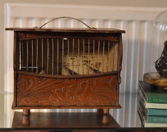 Vintage birdcage, carved wood birdcage, antique birdcage, wooden birdcage, birdcage