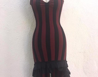 Beetlejuice Dress - Dark Red and Black - Steampunk Dress - Striped Dress - Gothic Dress - Made to Order