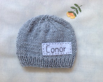 Newborn photo prop, grey newborn hat, personalized newborn hat with name, newborn boy, monogram baby hat, , name beanie, newborn knit hats