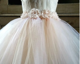 flower girl dress, flower girl dresses, ivory flower girl dress, cream flower girl dress, lace girls dress, rustic wedding, tulle dress