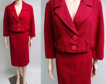 Vintage 1950s Suit//Designer//Chappi//50s Suit//Walker Brothers//Bow Accents//Wiggle Skirt//New Look//Mod//Rockabilly//