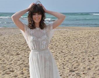 Bohemian lace wedding dress, wedding lace dress.