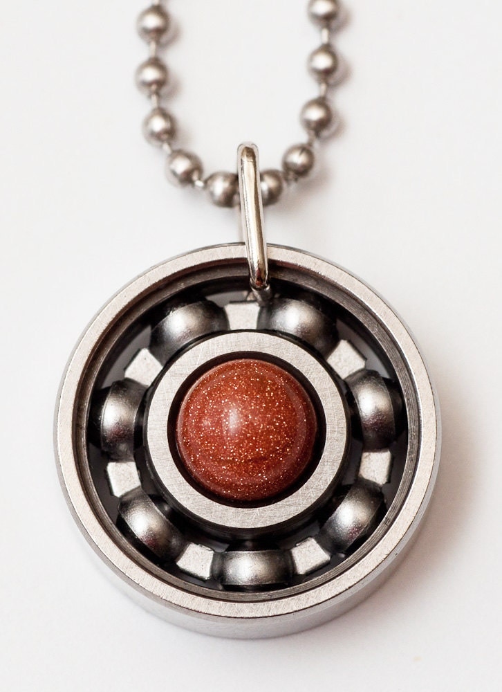 Goldstone Roller Derby Skate Bearing Pendant Necklace