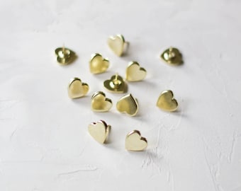 Gold Heart Metal Push Pins - 12 pc