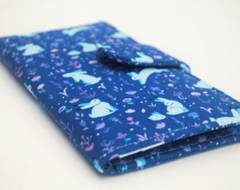 Vegan Wallet, Womens Clutch Wallet, Bi fold Bunny Wallet, Rabbits in Midnight