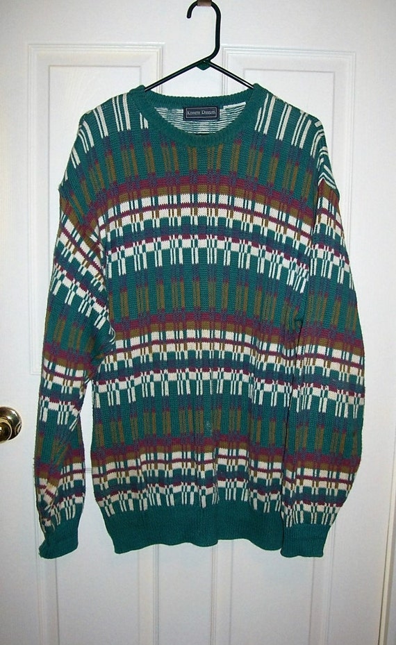 Vintage Men's Green Geometric Print Sweater by