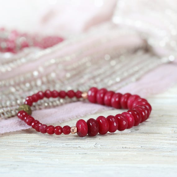Red Jade Bracelet - Red and Rose Gold Bracelet