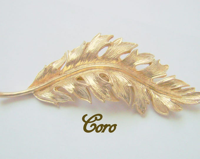 Vintage 1961 Textured Goldtone Leaf Brooch / Retro / Designer Signed / Jewelry / Jewellery