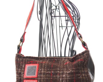 Small Purse, Small Shoulder Bag, Upcycled Purse, Upcycled Bag, Medium Purse, Wool & Leather, Plaid Purse, Small Bag, Upcycled Bag Again