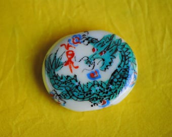Porcelain Dragon Bead | Green Chinoiserie Bead | Famille Verte Bead | Chinese Dragon Bead | 32mm x 26mm Beads | Hand Painted Ceramic Bead