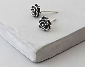 Silver Rose Stud Earrings - Tiny Rose Stud - Sterling Silver Stud Earrings - Tiny Rose Studs - Tiny Stud Earrings - Tiny studs - Ear Studs