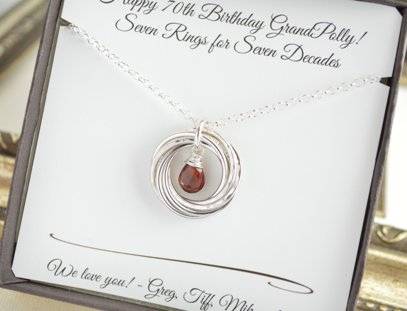 70th Birthday gift for mom and grandma necklace, 7th
