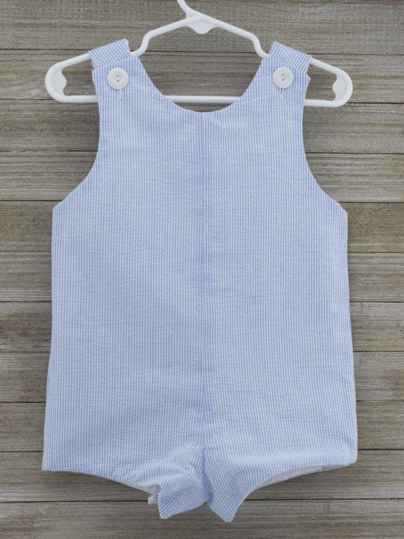 Custom made Blue Seersucker Romper. Perfect for Beach Photos, Easter Sunday or as an everyday outfit this Spring/Summer!