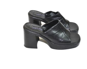 Vintage Chunky Heel Sandals Black Sandals Chunky Heel Skechers Sandals 90s Sandals
