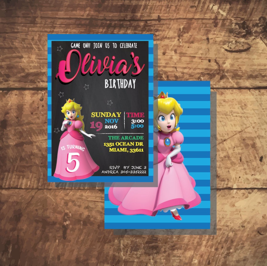 Peach Birthday Invitation Mario Bros Birthday Party Mario