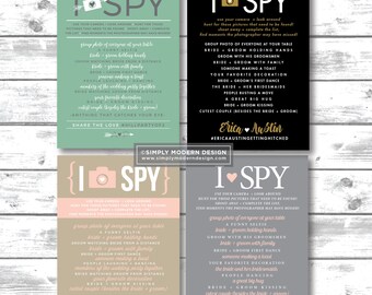 I Spy, Wedding I Spy, Wedding Game, photo hunt, camera, photos, social media, hashtag, table numbers, photo game, PRINTABLE or PRINTED CARDS