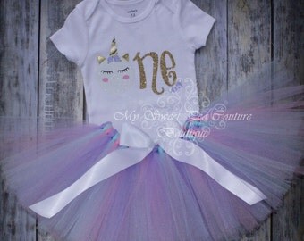 Unicorn First Birthday Tutu Outfit- Cake Smash Outfit- 1st Birthday Outfit- Unicorn Birthday- 1st Birthday Outfit- One- Unicorn Party