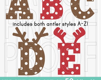 Christmas SVG set of 52 cut file Letters-Reindeer antlers A-Z and moose antlers A-Z! SVG PNG jpg formats antler svg reindeer monogram svg