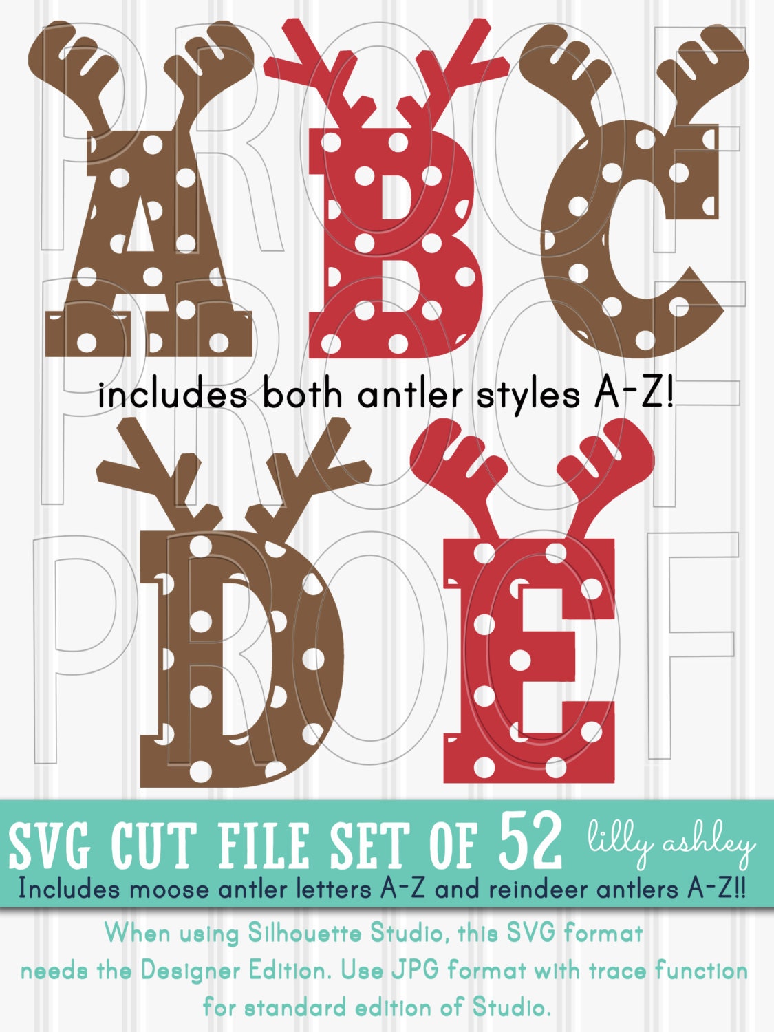 Christmas SVG set of 52 cut file Letters-Reindeer antlers A-Z