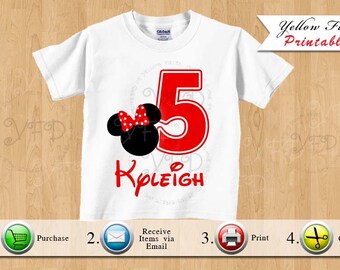 Minnie Mouse Birthday Shirt Printable | Red and Black | Iron on Printable | DIY | You print