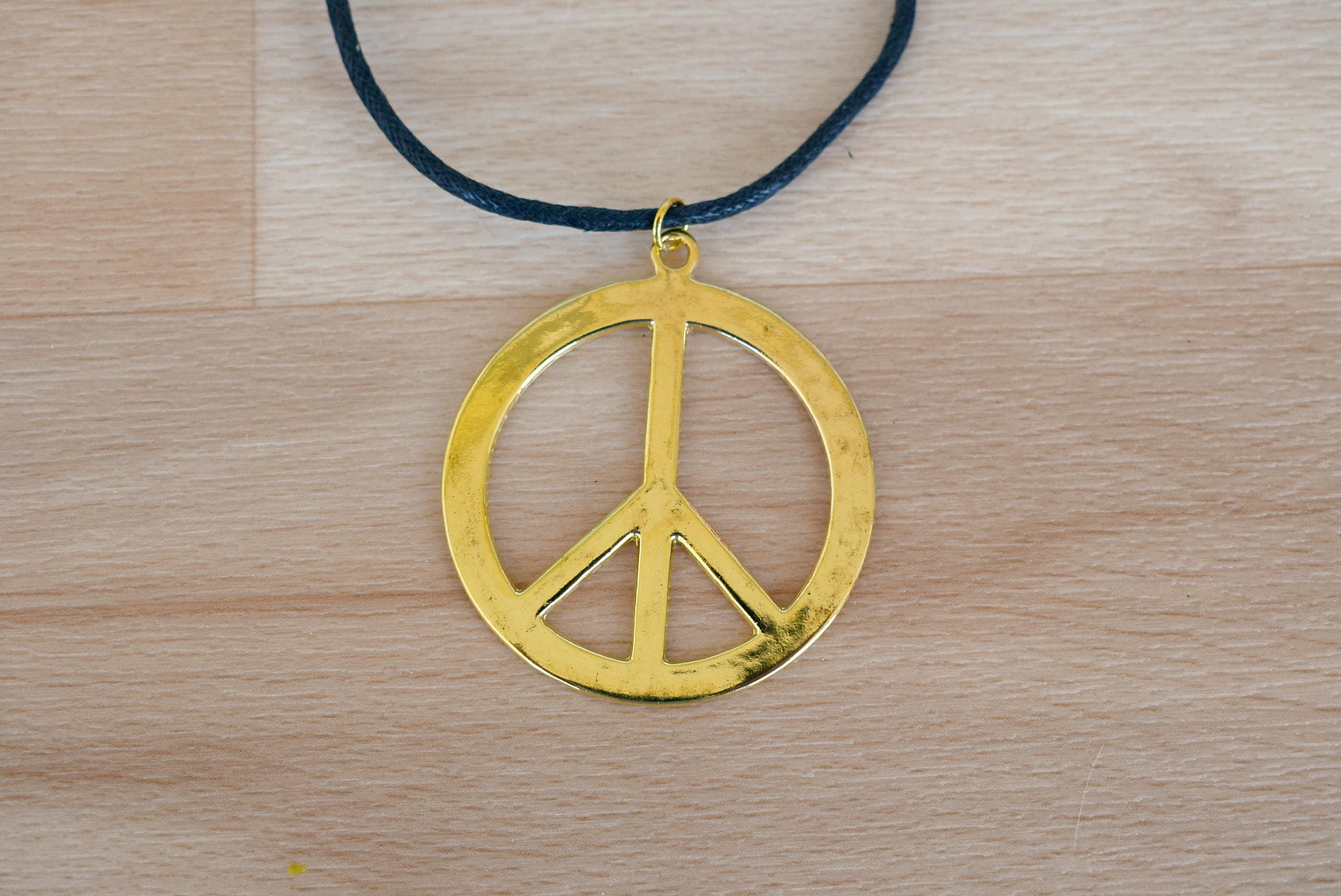 Gold Peace Necklace Large Peace Necklace Adjustable Cord