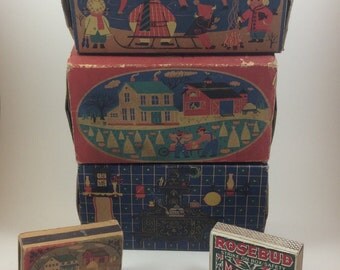 Ohio Blue matchbox lot, vintage 1955 Ohio Blue matchboxes three large and two small, vintage empty boxes for decor, vintage box decor
