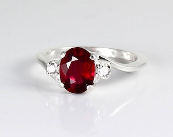 Genuine Ruby Ring Sterling Silver / Pigeon Blood Ruby Silver Ring