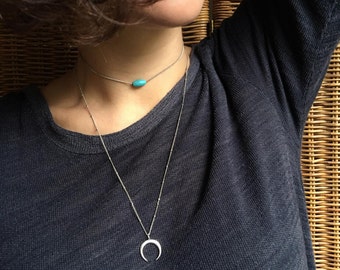 SILVER LUNAR ECLIPSE Moon Necklace / Silver, Long Necklaces / Boho Jewelry Silver Necklace / Pendant Necklace Custom Chain / Bohemian Fringe
