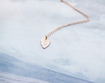 Tiny Rose Gold Leaf Necklace, Rose Gold Necklace
