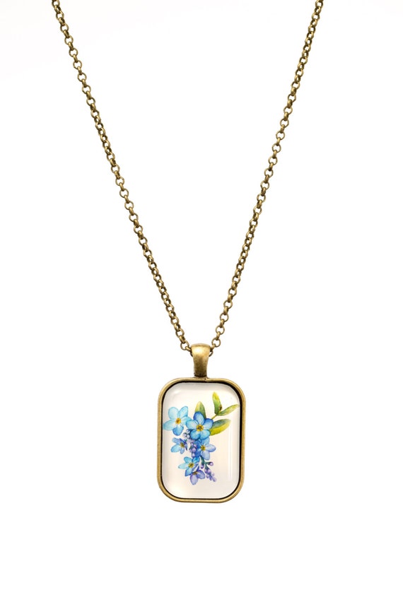 FREE SHIPPING - **NEW** Rectangle Forget Me Not Posy Bronze Lace Necklace - Unique - Vintage - Gorgeous Gift - Love