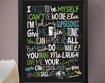 Oasis - Supersonic Poster, Song Lyrics Print, Music Poster, Music Lyrics, Oasis Poster