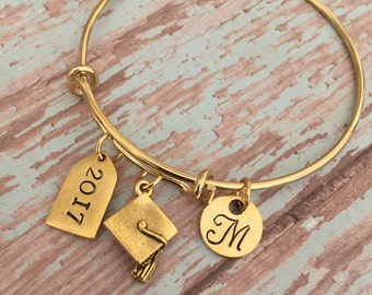 Graduation Bracelet // 2016 Graduation Gift // 2017 // monogramed initial // graduation gift // Available in Silver, Gold, and Antique Gold