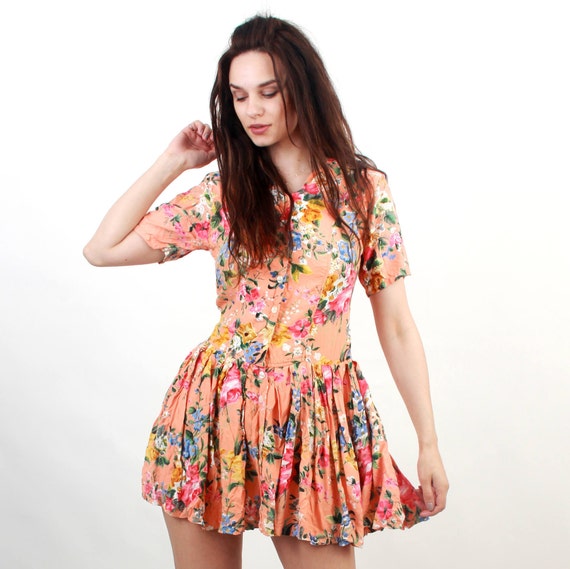 Peach Dress / Floral Dress / Summer Dress / Day Dress / Sun