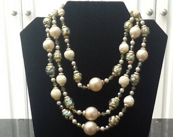 Vintage Vendome Triple Strand Crystal Beaded Necklace